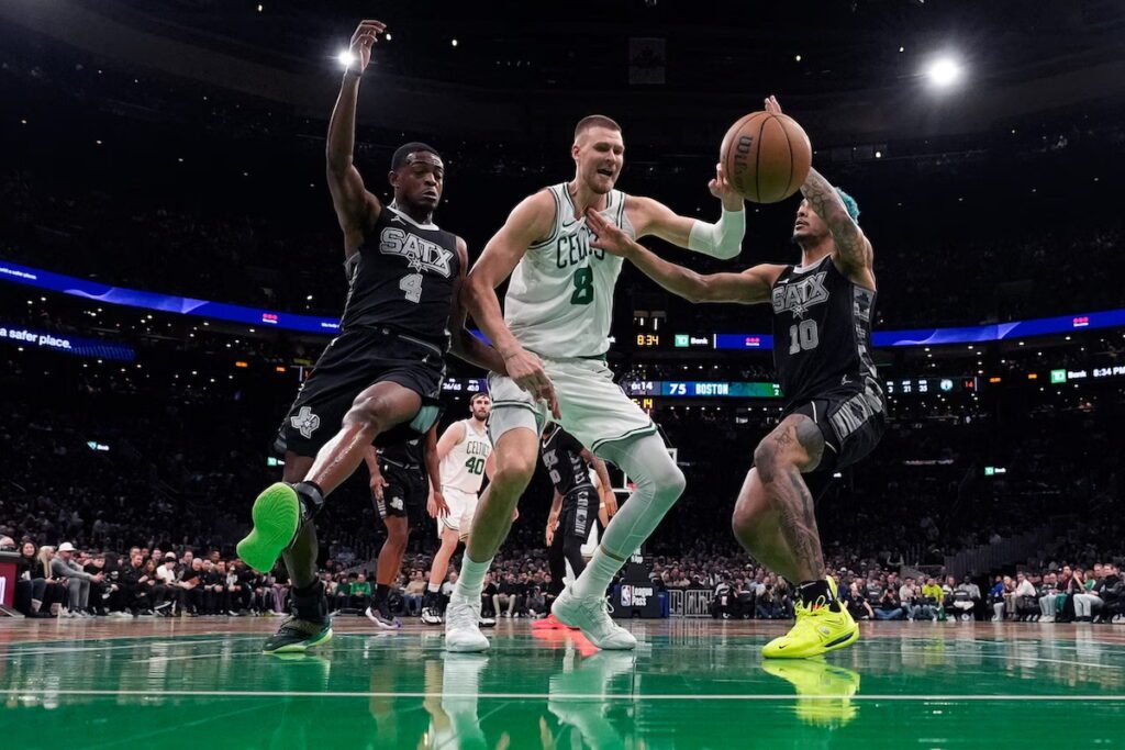 Celtics center Kristaps Porzingis scored 29 points Wednesday against the San Antonio Spurs.