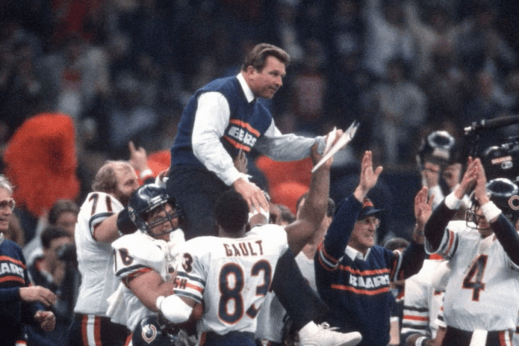 The Chicago Bears celebrating Super Bowl XX