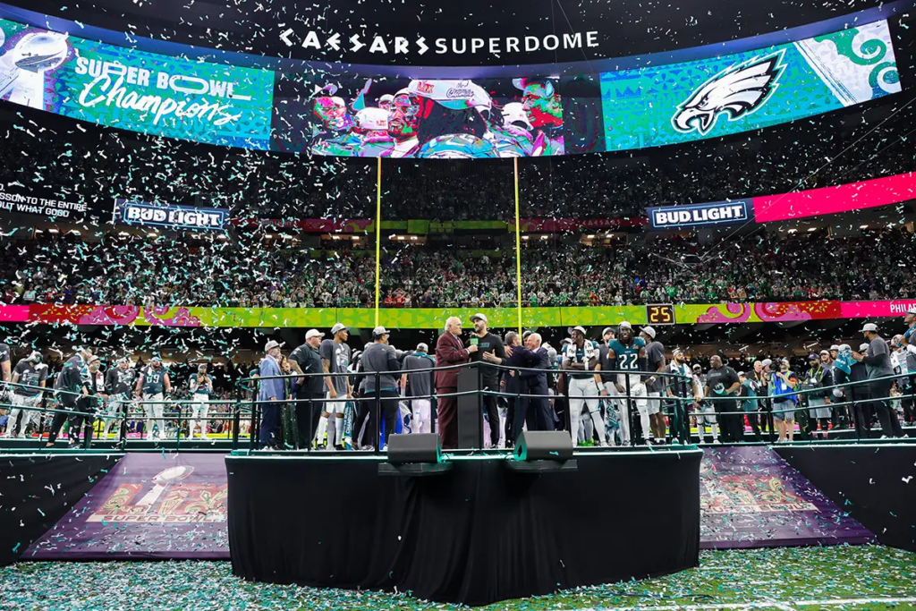 The Philadelphia Eagles beat the Kansas City Chiefs in Super Bowl LIX, seen by a record 127 million viewers. 